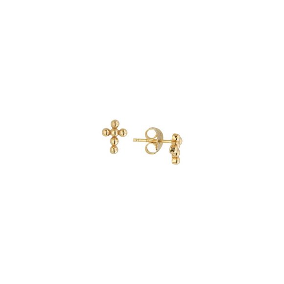 14K Solid Gold Bead Mini Cross Stud Earrings
